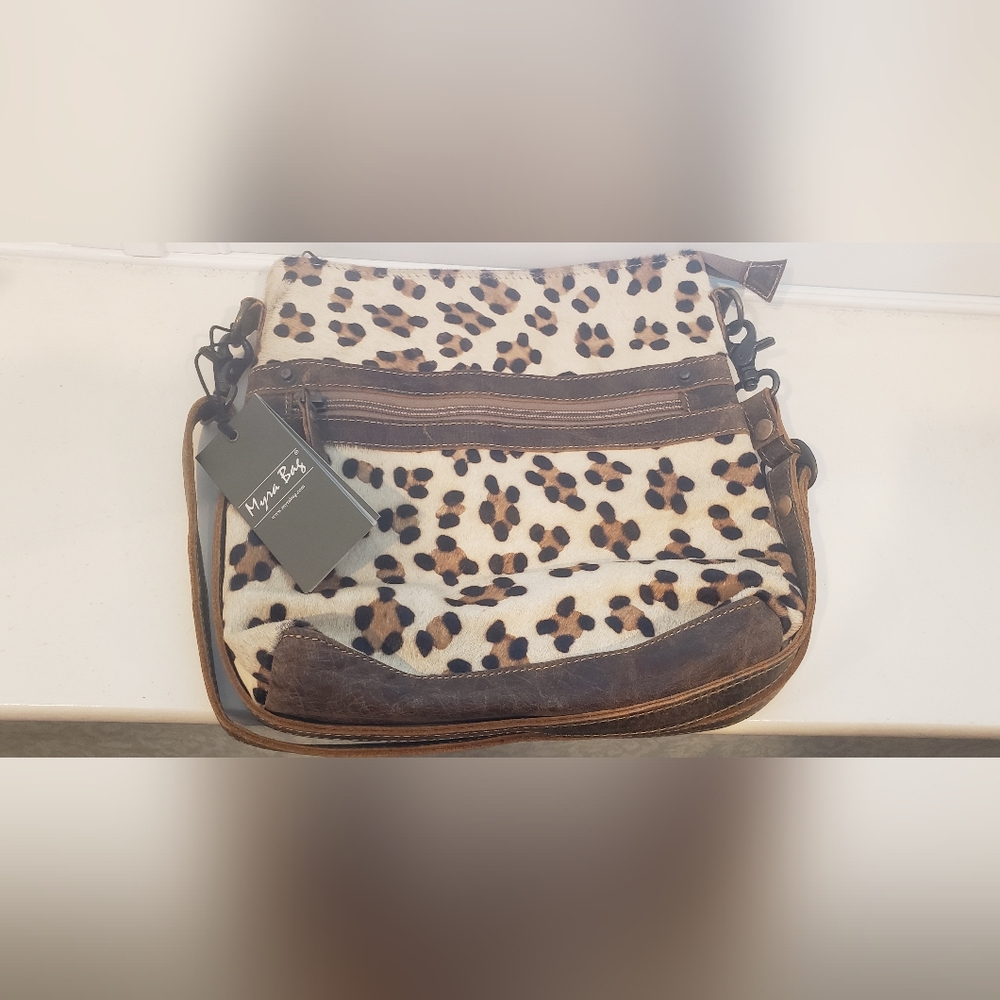 MYRA BAG.    Brown and Tan Leopard Print Purse